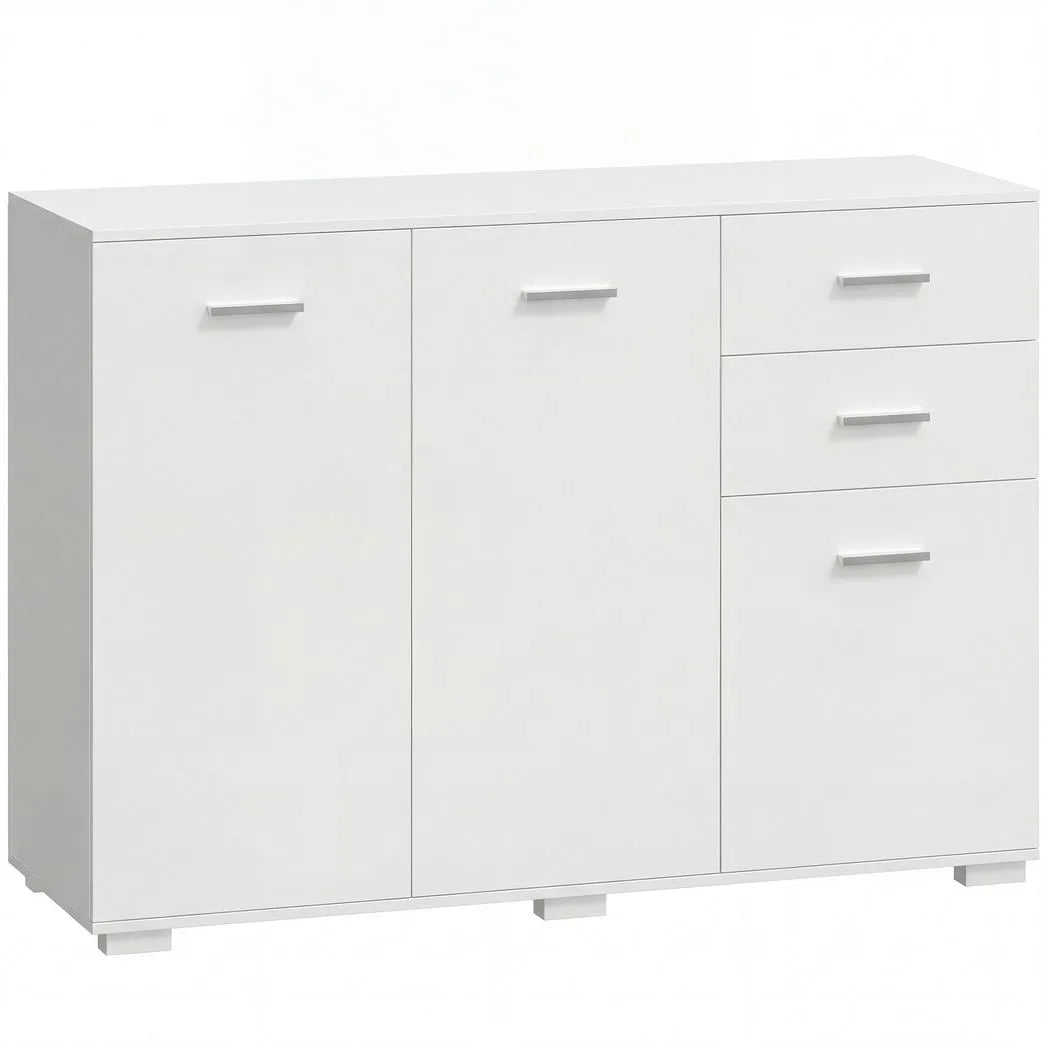 HOMCOM Modern Sideboard with 2 Drawers, 3 Doors and Adjustable Shelves – Kitchen and Dining Storage Cabinet, White