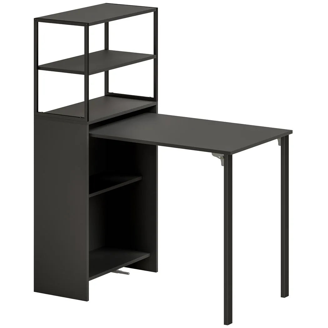 HOMCOM Folding Shelf and Work Table – 2-in-1 4-Tier Bookshelf and Desk with Steel Frame, Space-Saving, Black