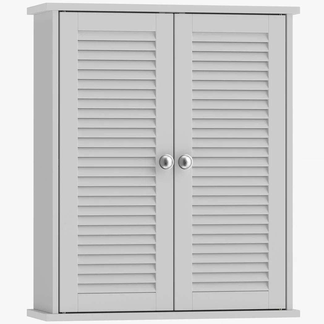 HOMCOM Wall Mounted Bathroom Cabinet with Louvred Doors and Adjustable Shelf – Storage Cupboard, White