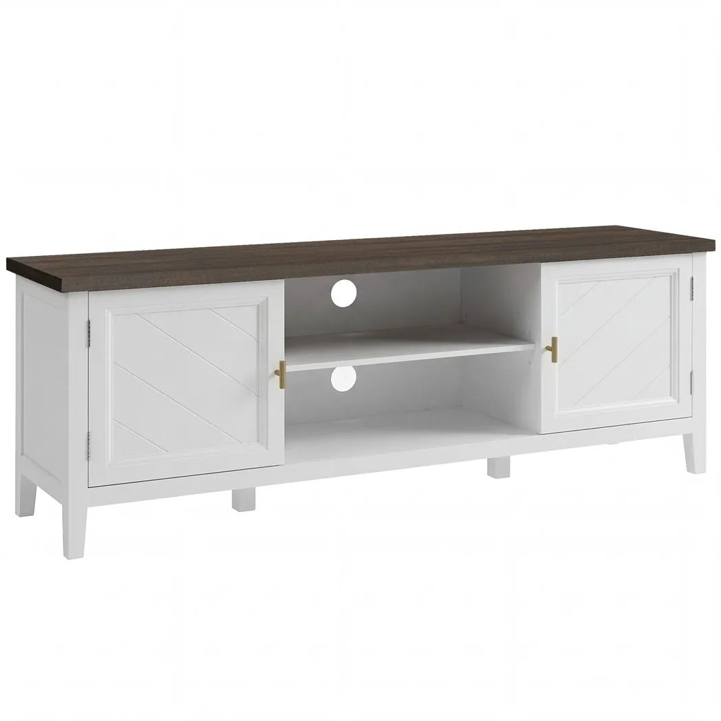 HOMCOM Farmhouse TV Unit for TVs up to 42 Inch with 2 Cabinets and 2 Open Shelves – Media Storage