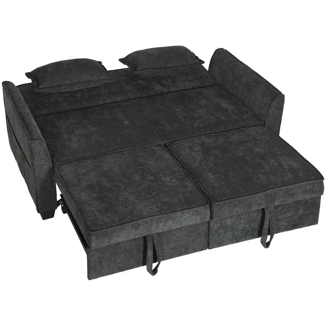 HOMCOM 2 Seater Sofa Bed, 4-in-1 Convertible with Dual Pull-Out Beds – Chenille Sleeper Sofa, Black