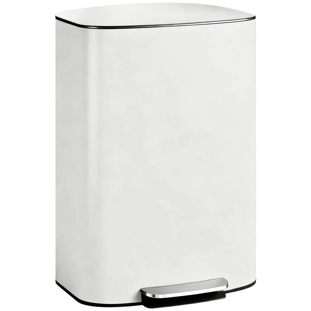 HOMCOM 50L Stainless Steel Pedal Bin with Soft-Close Lid and Removable Inner Bucket – Kitchen Bin, Cream