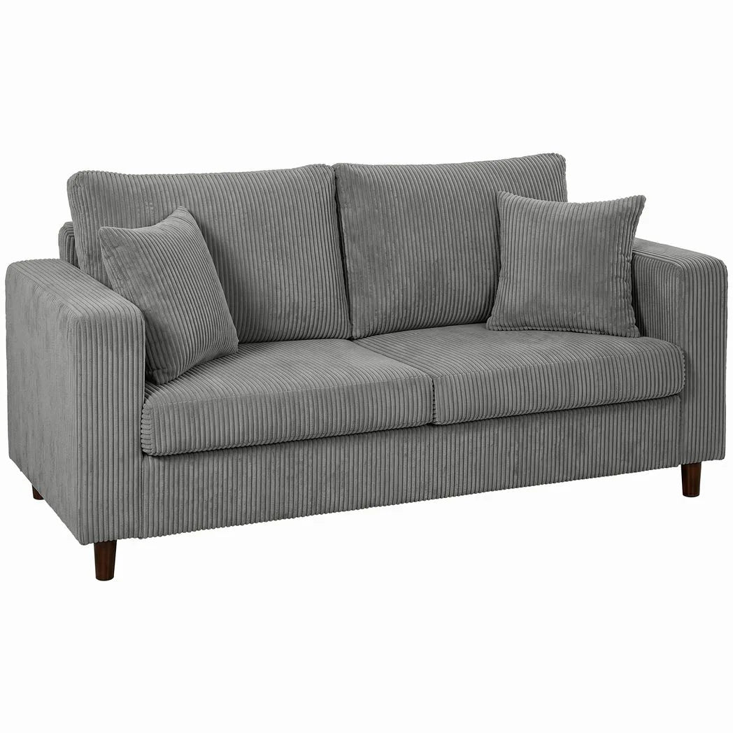 HOMCOM Corduroy 2-Seater Loveseat Sofa with Wide Seat, Spring Cushions and Rubberwood Legs, Light Grey