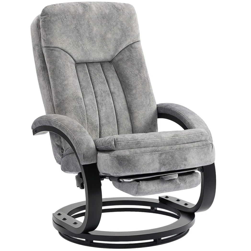 HOMCOM Swivel Recliner Chair with Footrest – Manual 135° Reclining Armchair, Velvet-Feel Upholstery, Grey