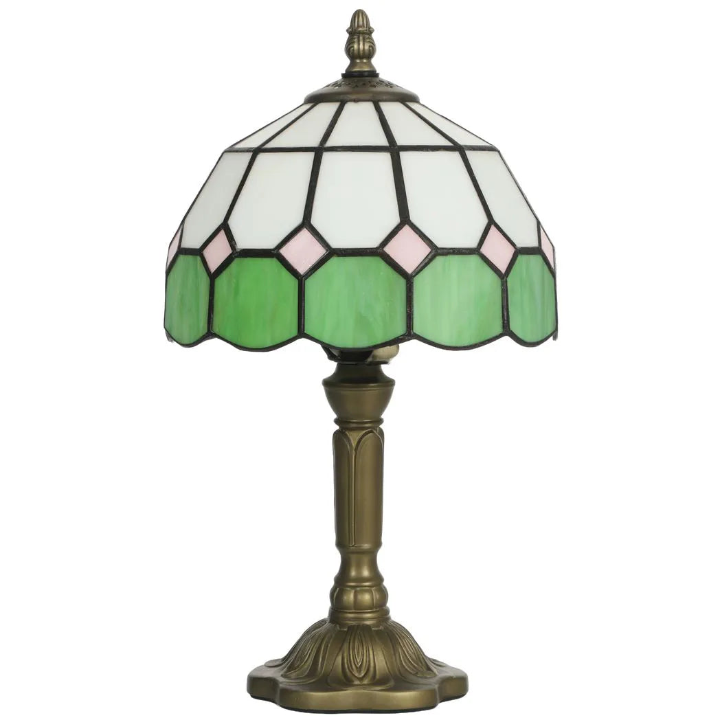 HOMCOM Handmade Art Deco Glass Table Lamp – White/Green