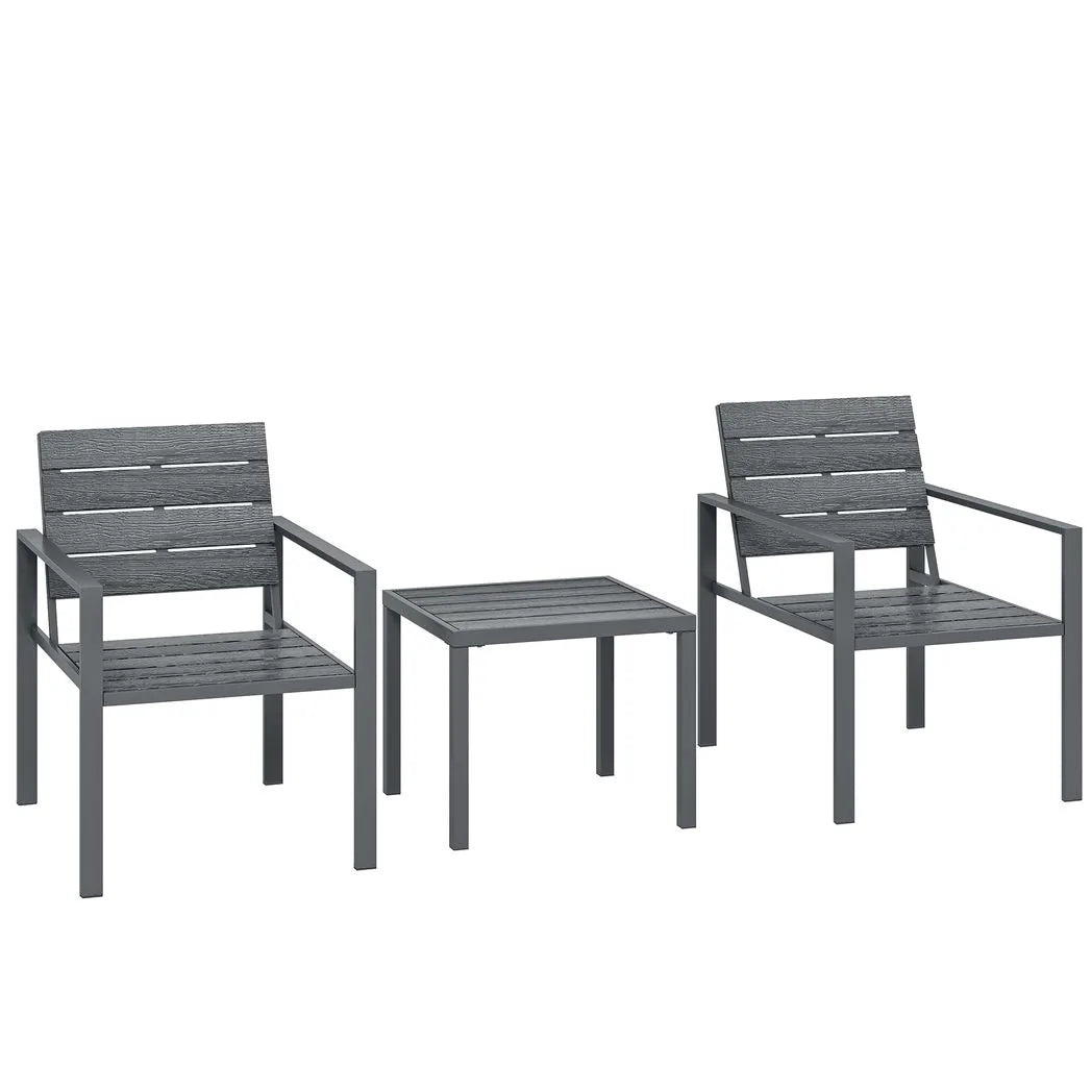 Outsunny 3 Piece Garden Bistro Set for 2 – HDPE Chairs and Coffee Table with Steel Frame