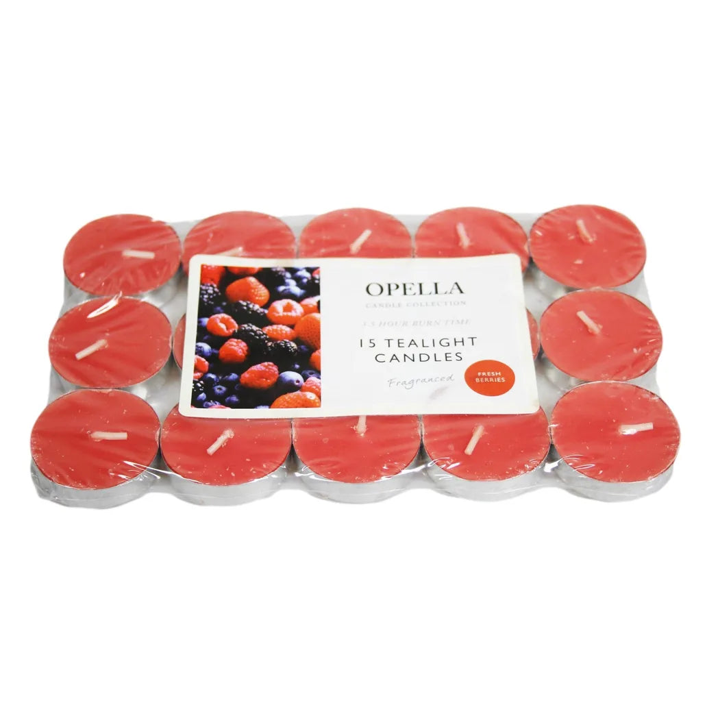 Opella Beautifully Berries Scented Tealight Candles, Pack of 15 – Fruity Fragrance for Cosy Rooms