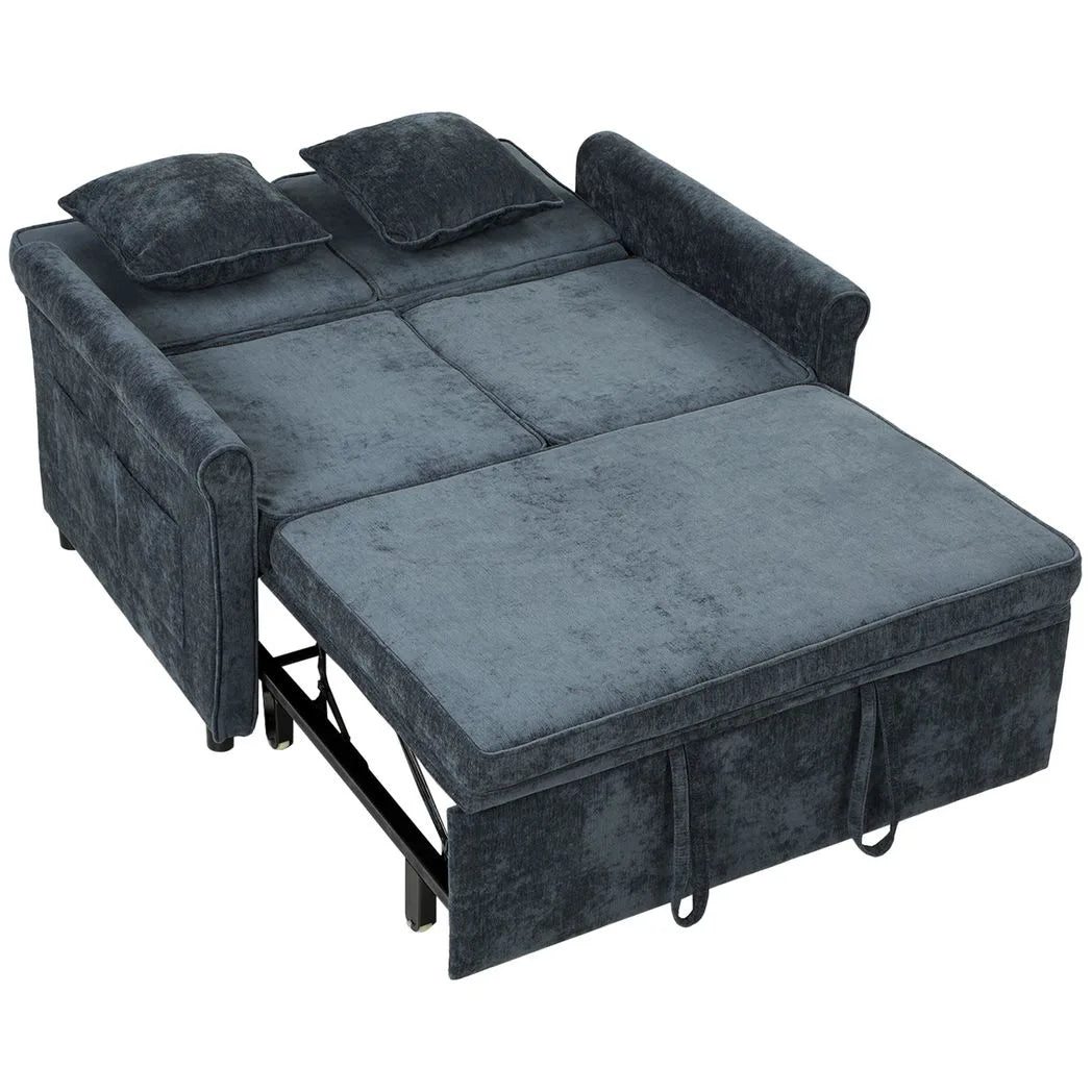 HOMCOM 2 Seater 3-in-1 Sofa Bed with 5-Position Adjustable Backrest – Pull Out Chenille Sleeper, Dark Blue
