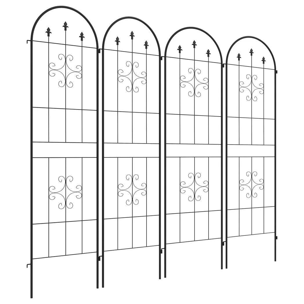 Outsunny Set of 4 Metal Garden Trellis Panels with Spiral Anchor Design, 180 x 50cm – Climbing Plant Support