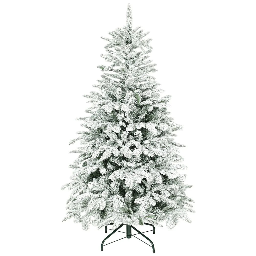 HOMCOM 5ft Artificial Flocked Christmas Tree with 717 Branches – Hinged Xmas Tree, Foldable Metal Stand