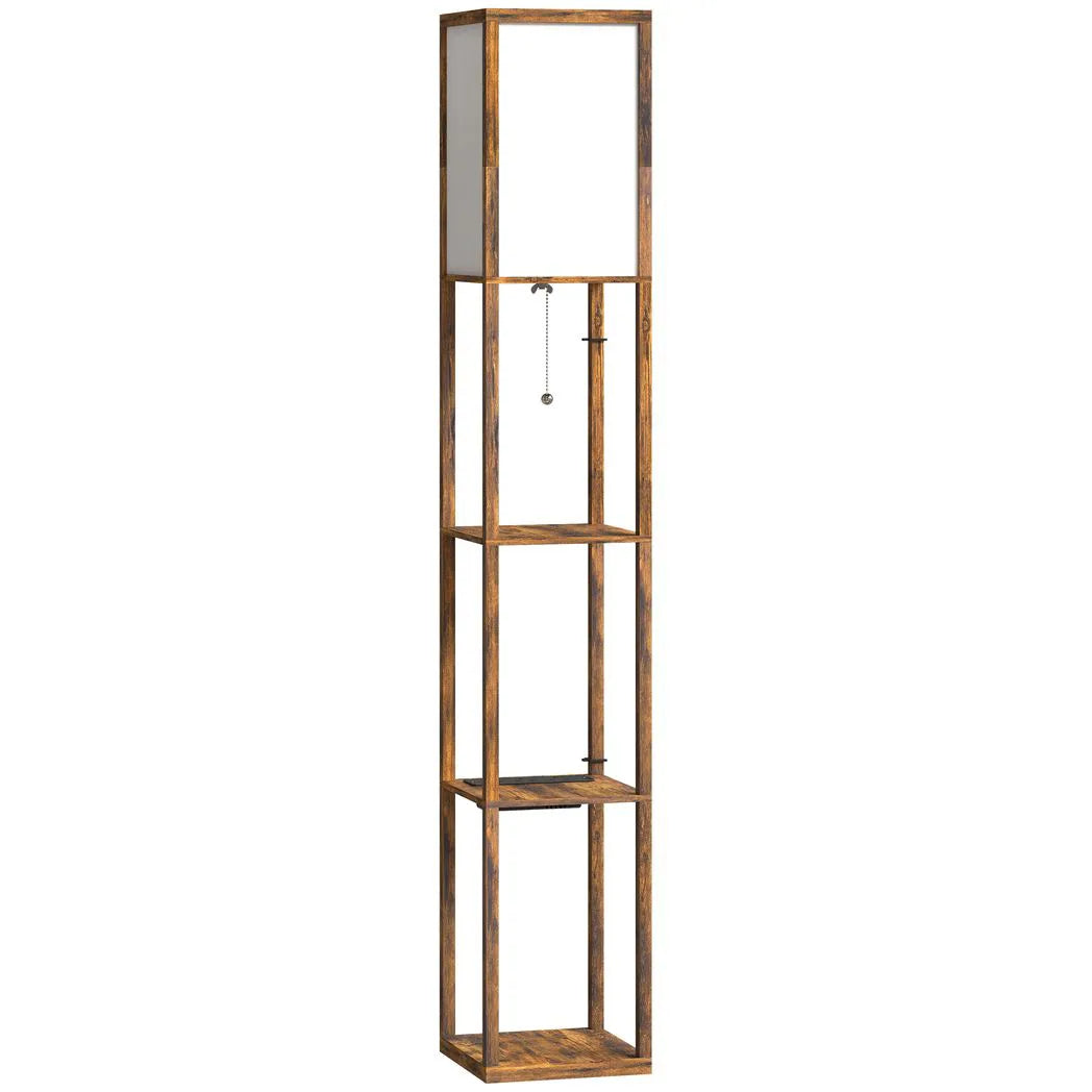 HOMCOM 4-Tier Shelf Floor Lamp with USB Ports – Rustic Brown