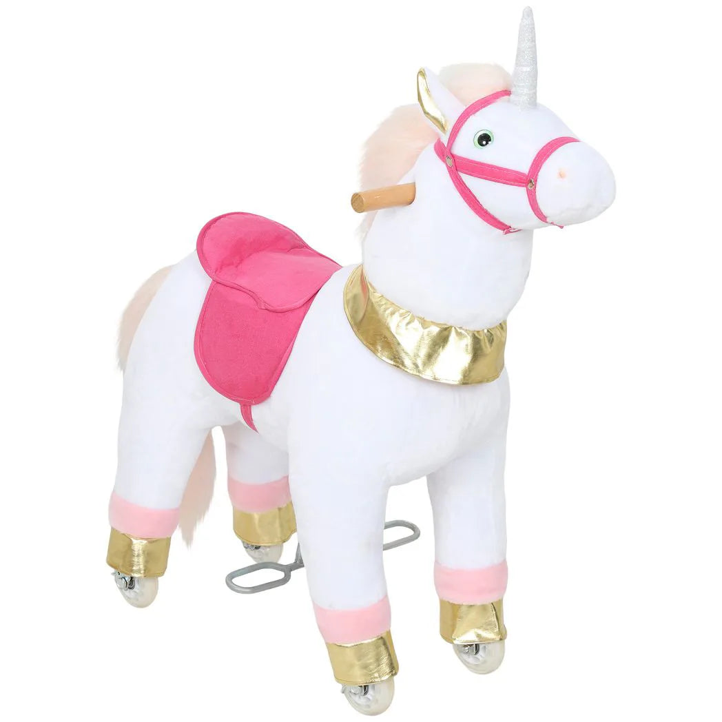 AIYAPLAY Kids Rocking Horse with Wheels & Pedals – Plush Walking Ride-On Unicorn Toy for Ages 3-5, White
