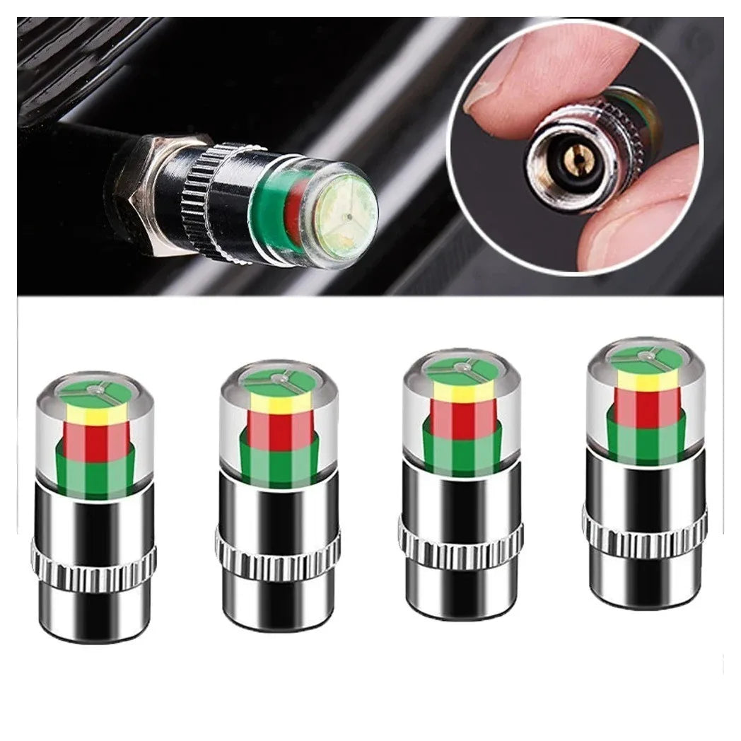 4 Pack Tyre Valve Caps with Clear Pressure Indicator Window – Lightweight Wheel Dust Caps for Car & Motorcycle