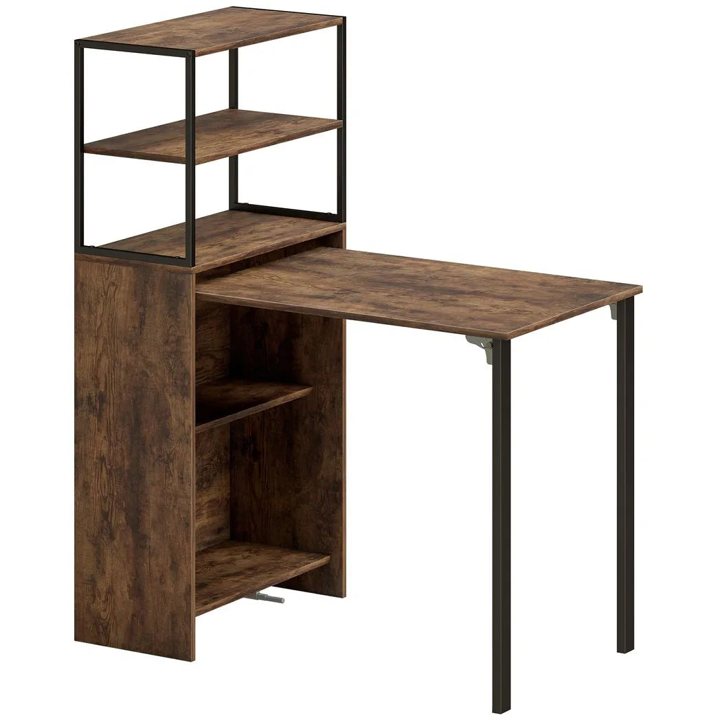 HOMCOM Folding Shelf and Work Table with 4-Tier Shelving and Steel Frame – Space-Saving Home Office Desk
