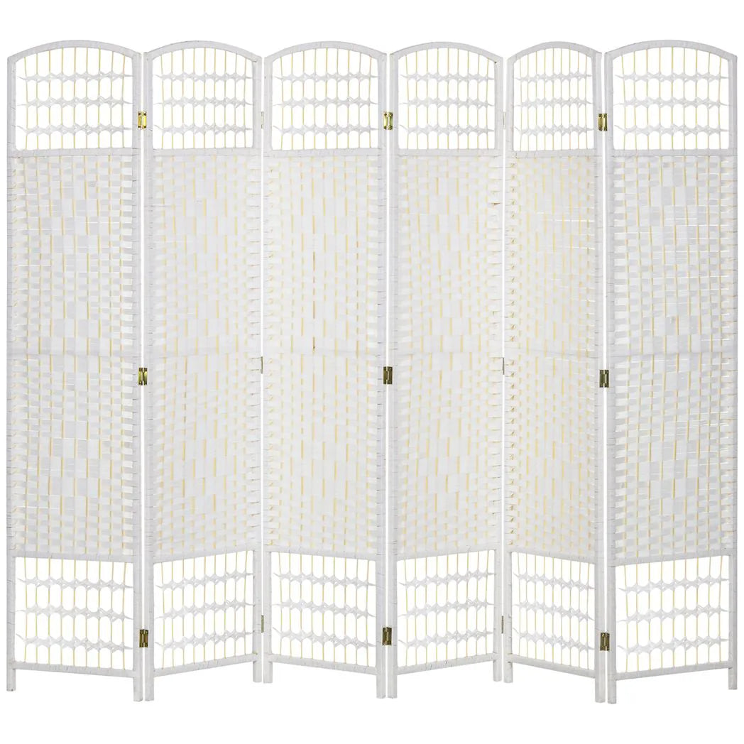 HOMCOM 6 Panel Folding Room Divider, Hand-Woven Paper Rope & Bamboo – Privacy Screen, White