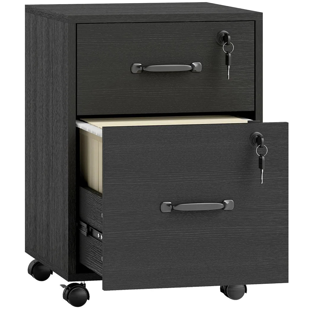 HOMCOM Rolling File Cabinet with 2 Drawers & Lockable Wheels – Under-Desk Mobile Storage, Black
