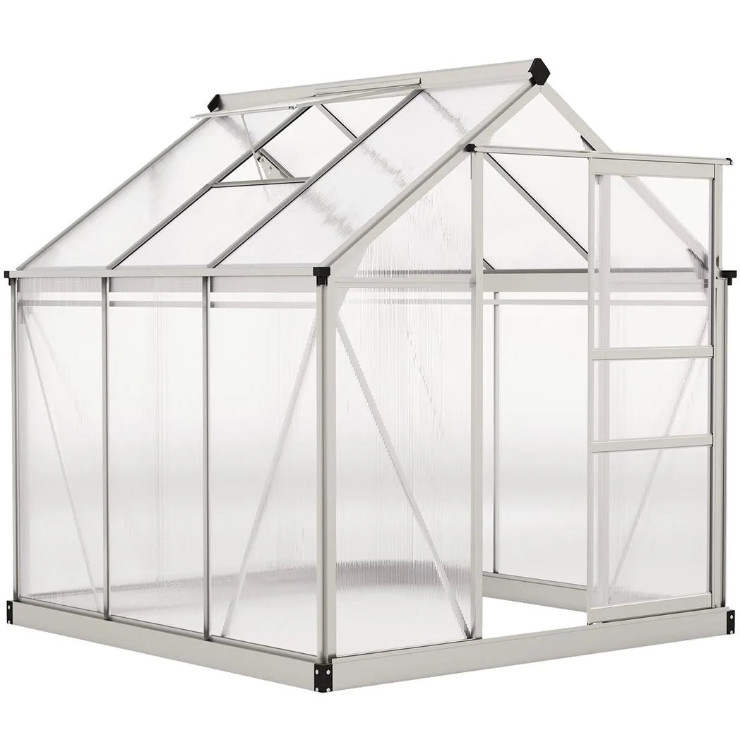 Outsunny 6 x 6ft Polycarbonate Walk-In Greenhouse with Aluminium Frame & Sliding Door – Garden Growhouse, Clear