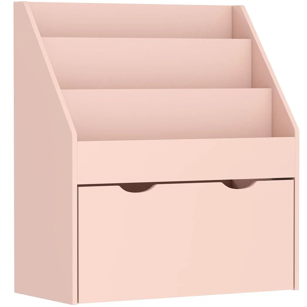 AIYAPLAY Kids Bookcase with 3 Shelves and Wheeled Drawer – Anti-Tip Playroom Storage for Ages 3–8, Pink