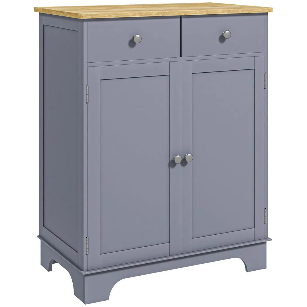 HOMCOM Kitchen Sideboard with Solid Wood Top, Adjustable Shelf & Drawers – Floor Storage Cabinet, Grey
