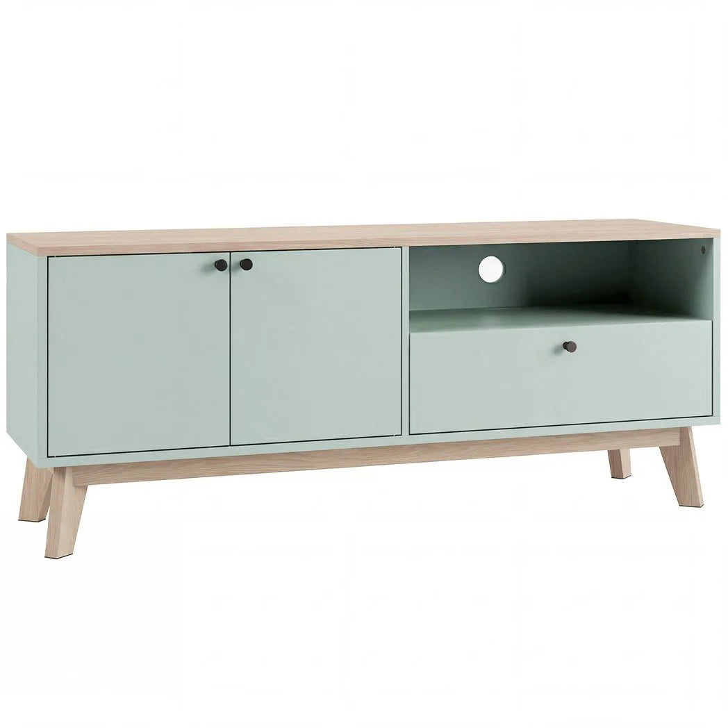 HOMCOM TV Stand for TVs up to 36 Inch with 2 Doors, Drawer and Adjustable Shelf – Mid-Century Media Unit, Light Green