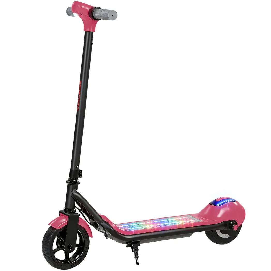 SPORTNOW Electric Scooter for Kids with LED Display, RGB Lights and Handbrake – Kick-to-Start, Pink