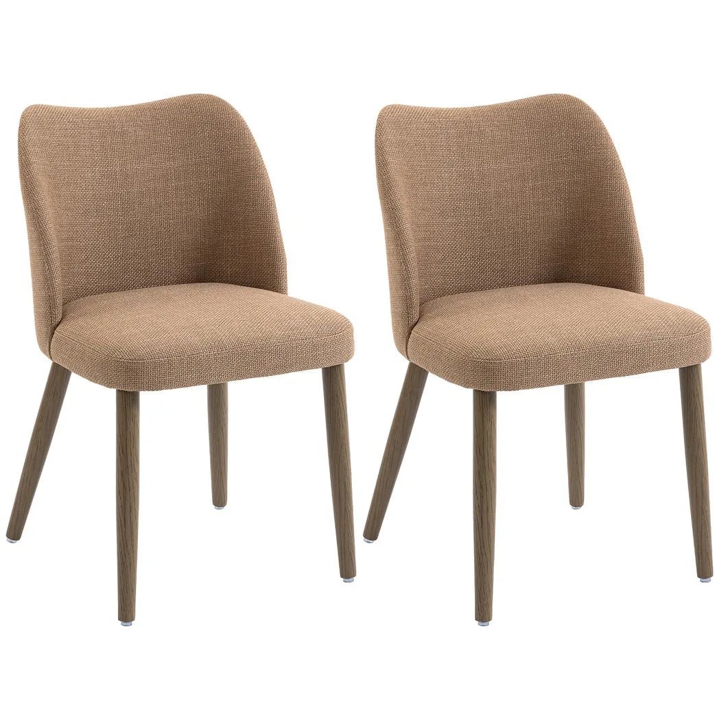 HOMCOM Set of 2 Linen-Look Dining Chairs with Padded Seat and Rubberwood Legs – Kitchen Seating, Brown