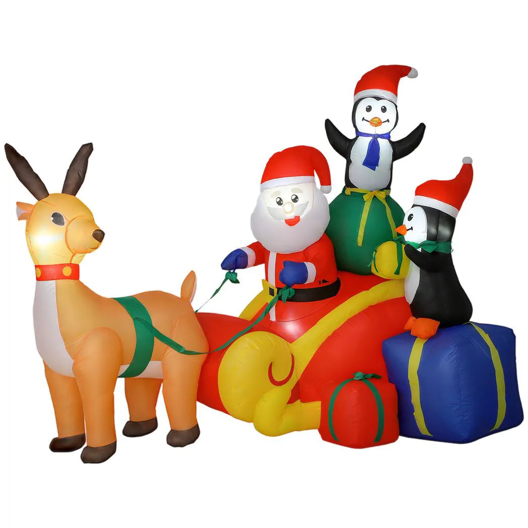 Outsunny 6ft Inflatable Santa Sleigh Christmas Decoration with Built-In LEDs – Outdoor Blow-Up Display