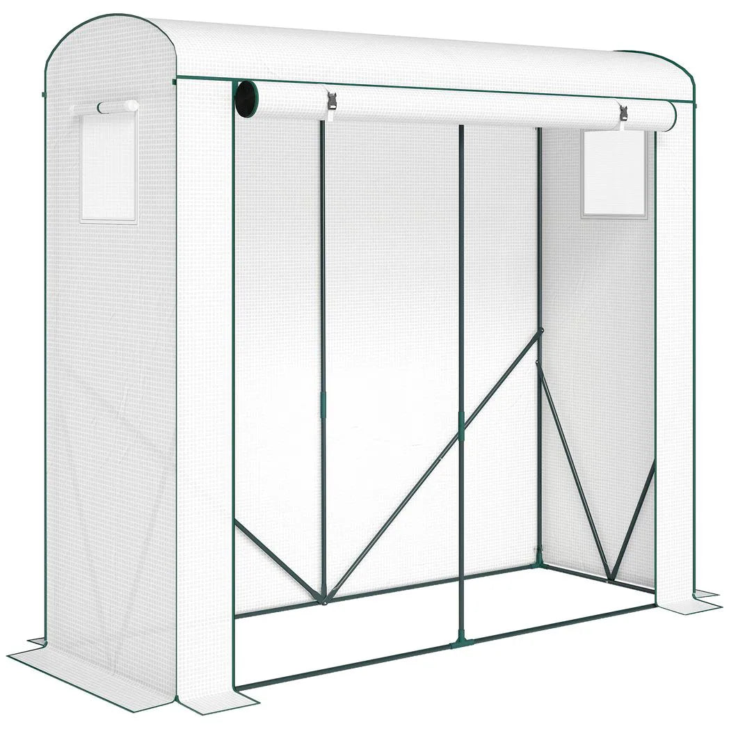 Outsunny Mini Greenhouse with Roll-Up Door & 2 Mesh Windows – Steel Frame, PE Cover, 200 x 75 x 188cm, White