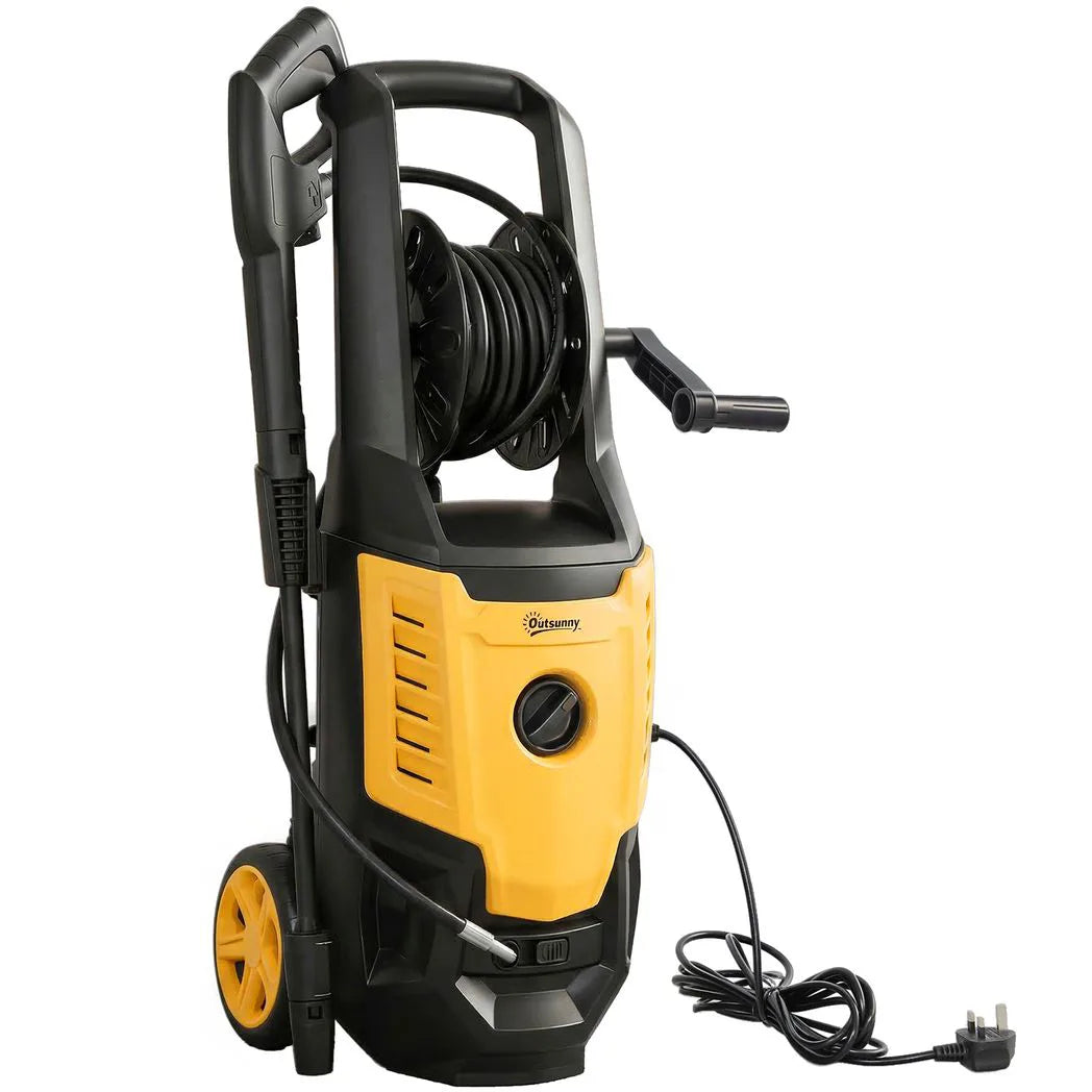 Outsunny 2200W Pressure Washer, 170 Bar with Adjustable Nozzle, Snow Foam Bottle & 6m Hose – Jet Washer, Yellow