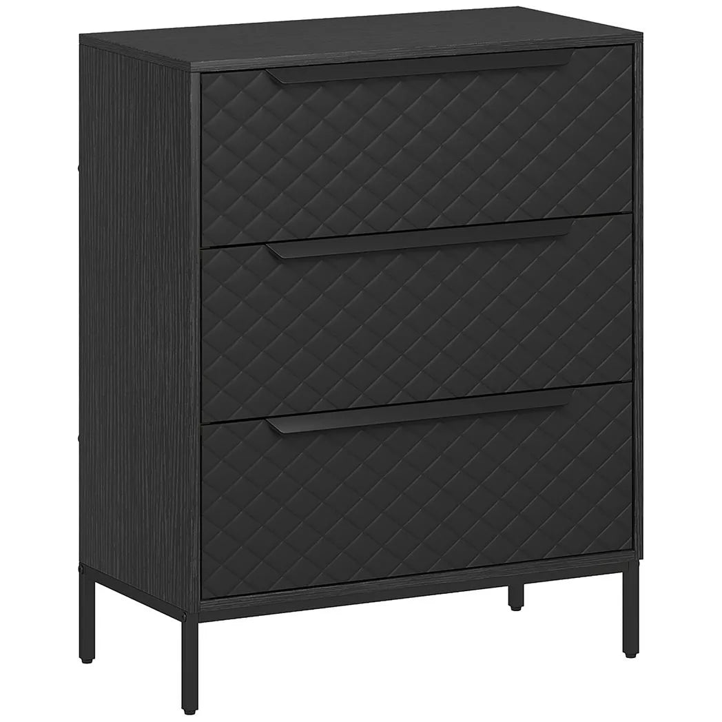HOMCOM Chest of Drawers with 3 Fabric Drawers and Aluminium Handles – Bedroom Storage Dresser, Black