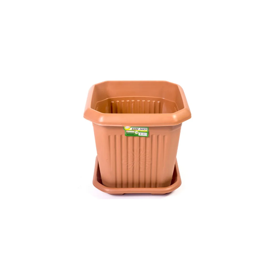 No. 6 Square Plastic Plant Pot with Base – Indoor Outdoor Garden Planter