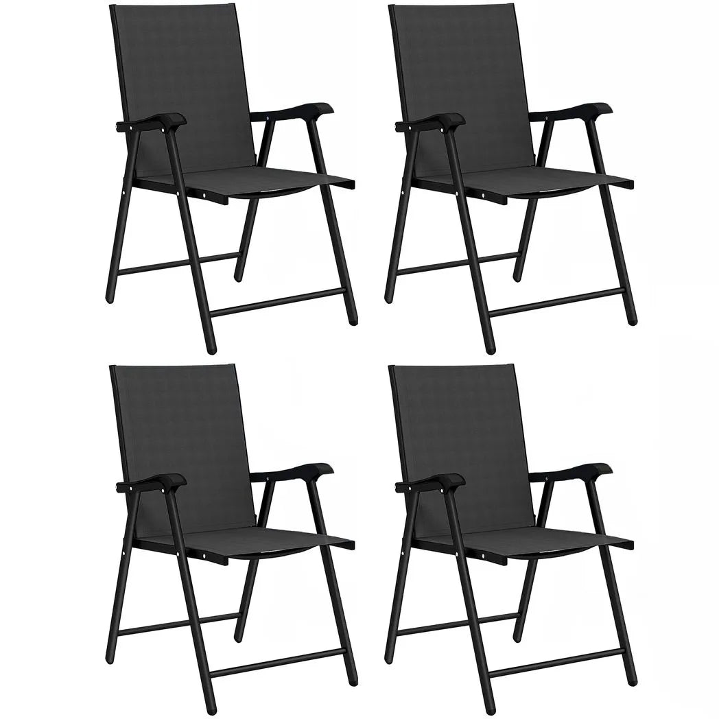 Outsunny Set of 4 Folding Garden Chairs with High Back, Armrests & Texteline Seat – Black
