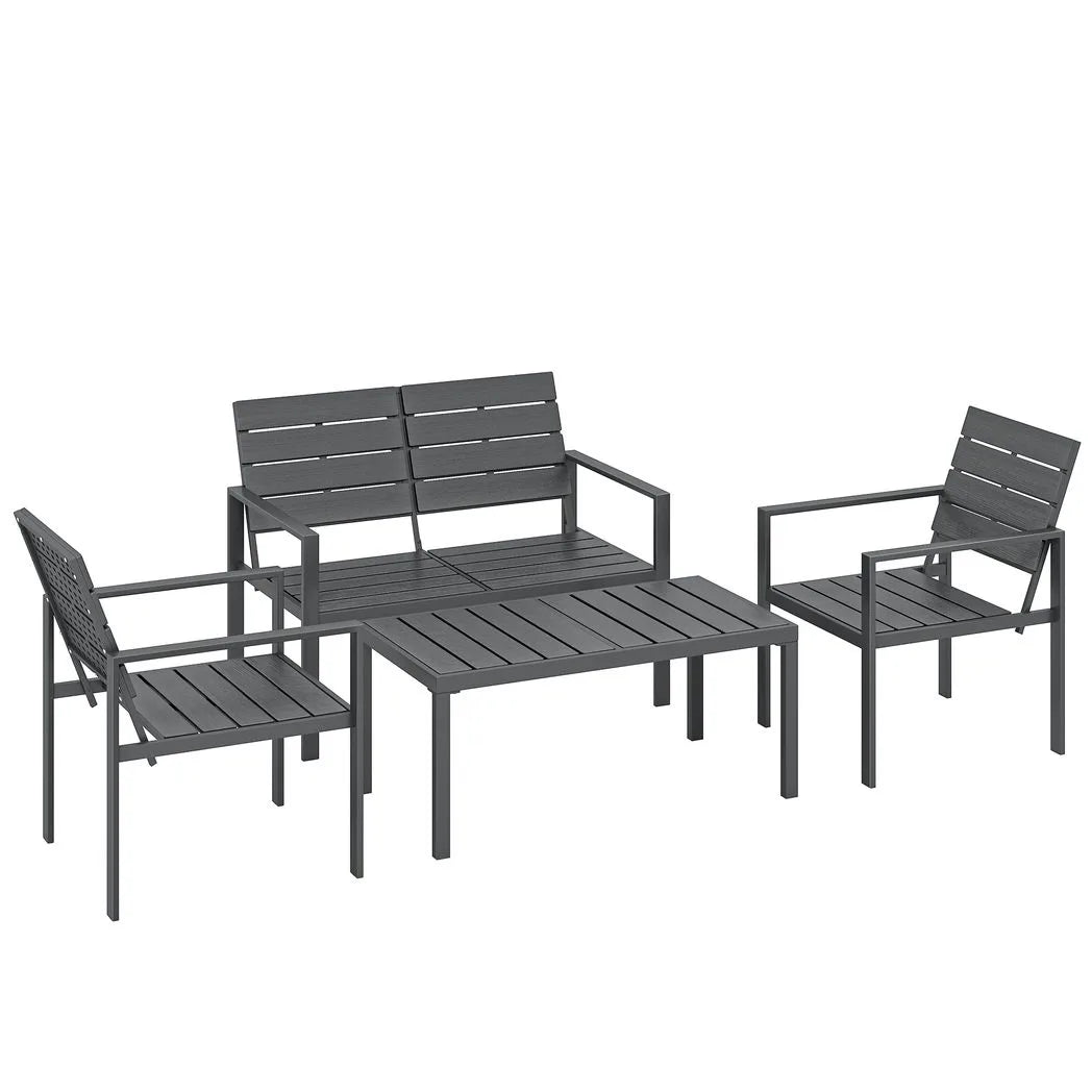 Outsunny 4 Piece HDPE Garden Furniture Set with Loveseat, 2 Armchairs and Coffee Table – Dark Grey