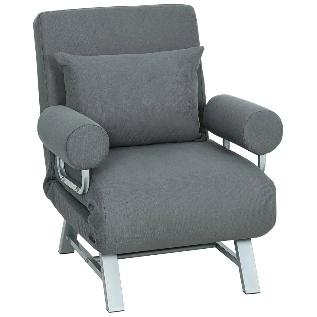 HOMCOM 3-in-1 Single Sofa Bed with Adjustable Backrest and Removable Armrests – Folding Chair Bed, Dark Grey