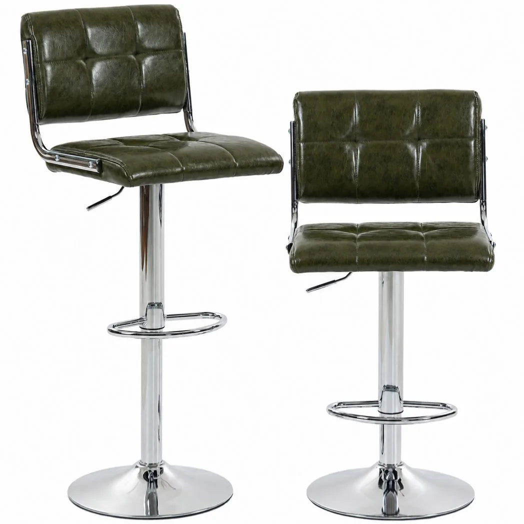 HOMCOM Set of 2 Swivel Bar Stools, Adjustable Height PU Leather – Kitchen Breakfast Bar Seating, Green