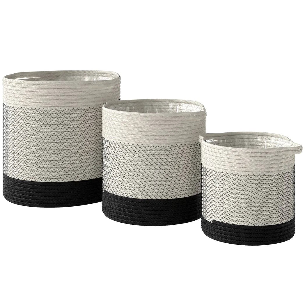 Outsunny Handwoven Cotton Rope Plant Pots, Set of 3 – Indoor Planters with Waterproof Liner, White