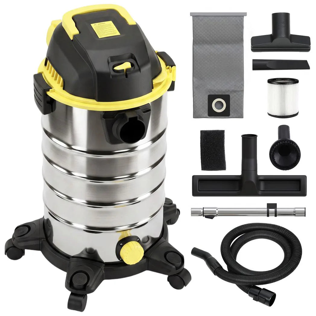 HOMCOM 1400W Wet and Dry Vacuum Cleaner with Blower Mode, 30L Stainless Steel Tank, 5-Layer Filter – Yellow