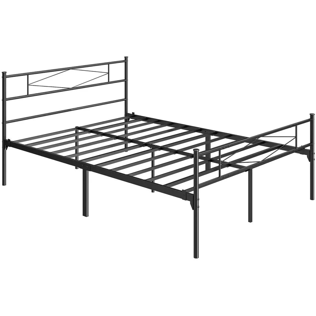 HOMCOM 4ft6 Double Metal Bed Frame with Diamond Headboard and Footboard – Platform Bed, Black