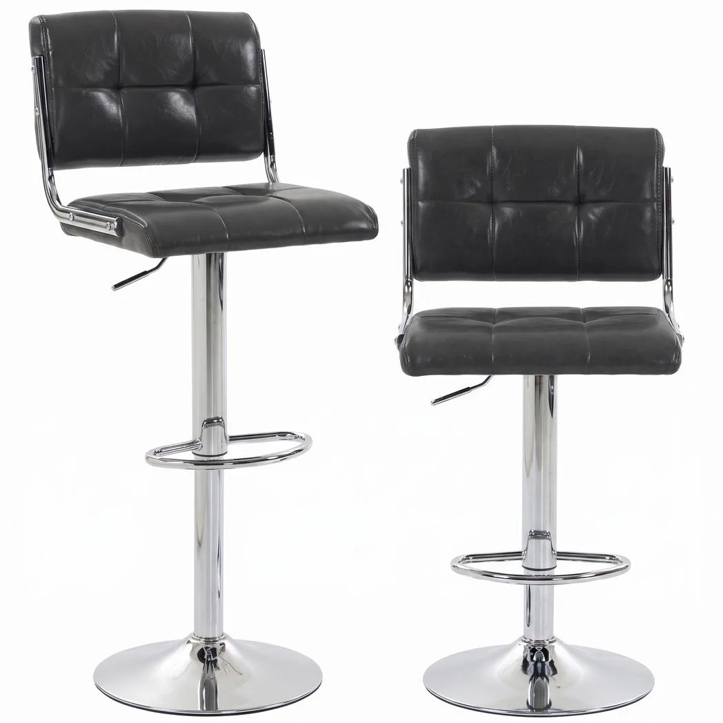 HOMCOM Set of 2 Swivel Bar Stools with Adjustable Height 62–83cm, PU Leather Seats and Backrest, Grey