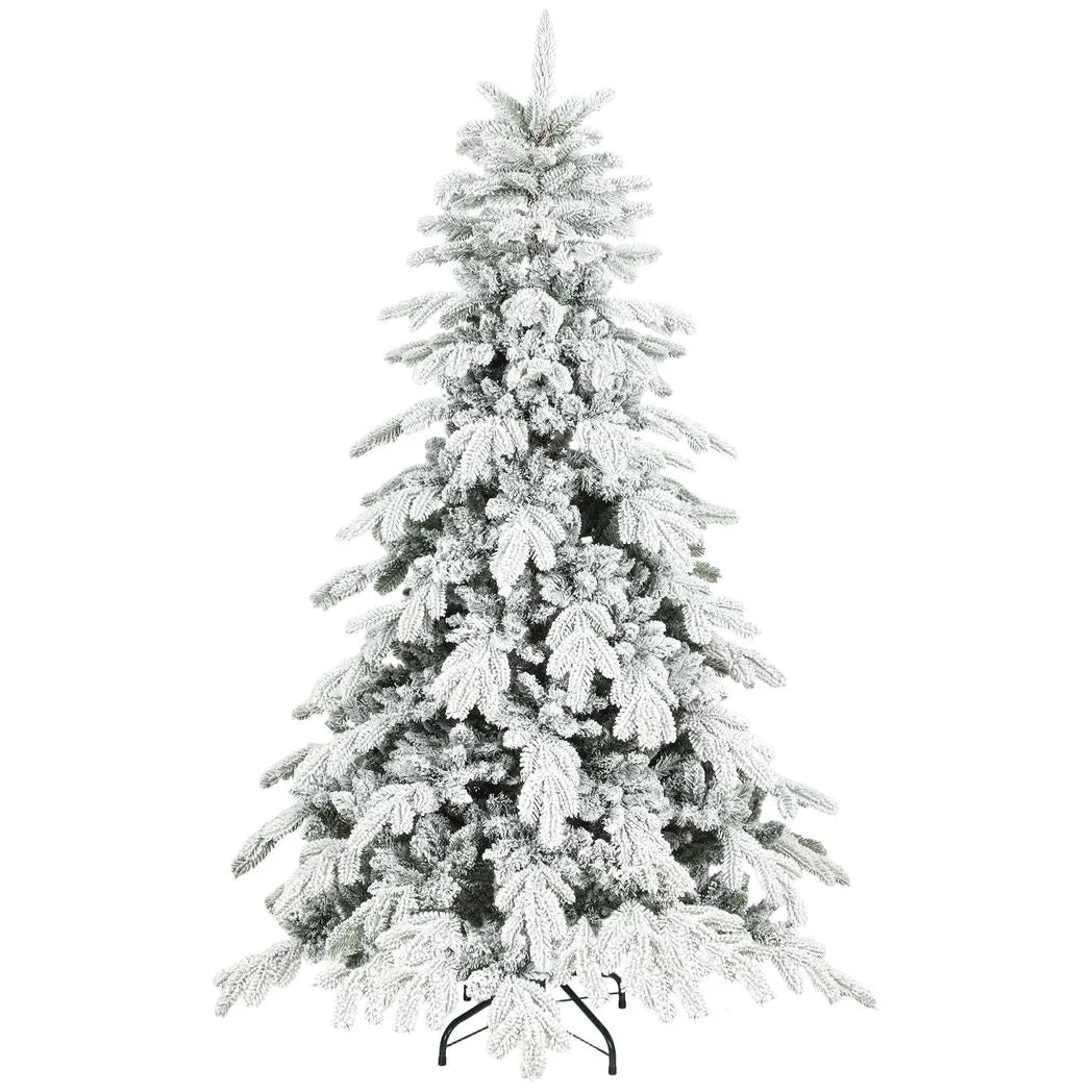 HOMCOM 6ft Snow Flocked Artificial Christmas Tree with 1338 Moulded Tips & Folding Metal Base – Green/White