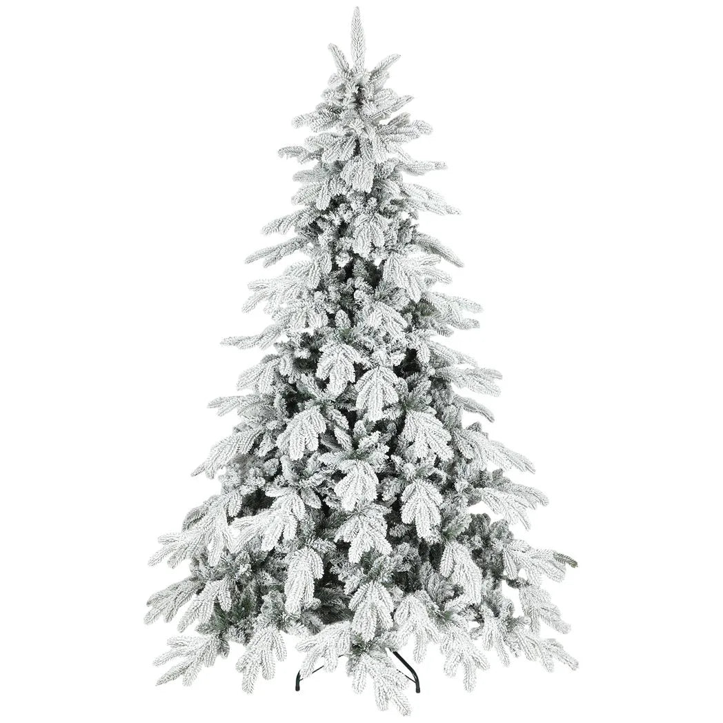 HOMCOM 7ft Super Flocked Christmas Tree with 1866 Branches – Full-Bodied Snowy Artificial Tree, Green and White