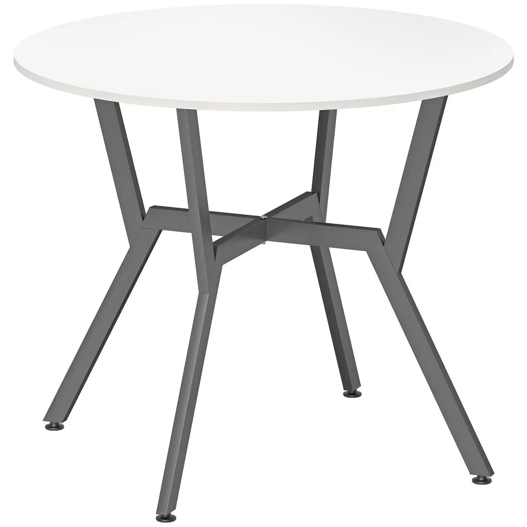 HOMCOM Round Dining Table for Two, 90 cm Kitchen Table with Black Metal Legs – Space-Saving, High Gloss White