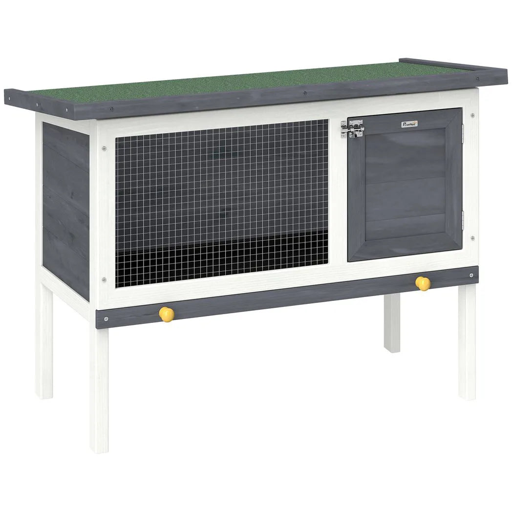 PawHut Wooden Rabbit Hutch with Asphalt Roof & Pull-Out Tray – Elevated Outdoor House for Small Animals
