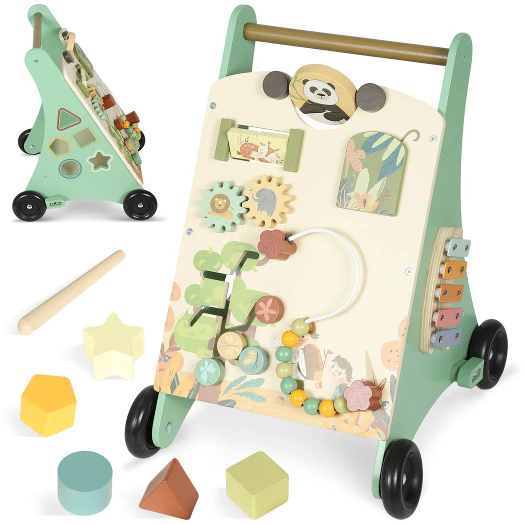 AIYAPLAY Wooden Baby Walker with Speed Control, Xylophone, Gears & Bead Maze – Push Along Toy, Green