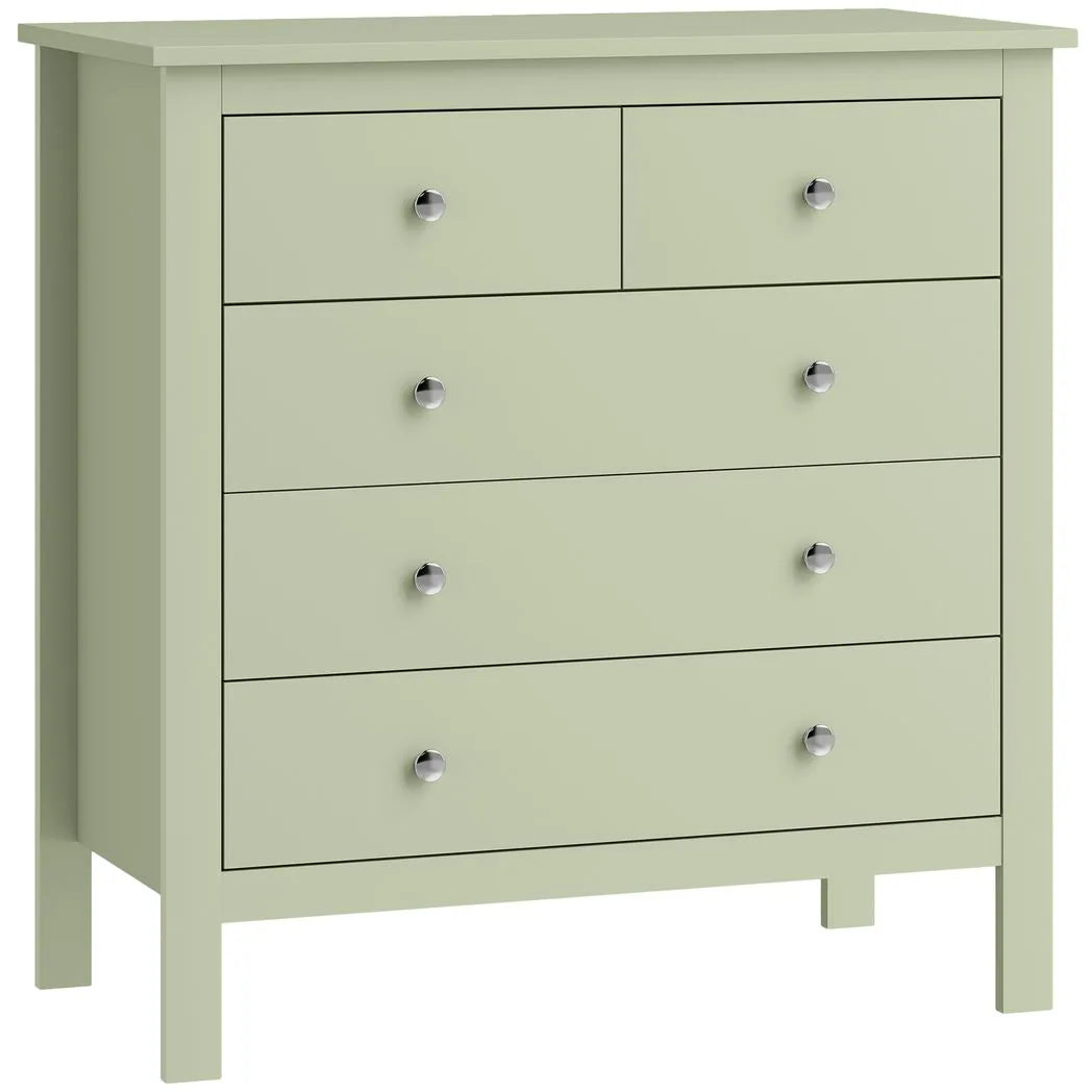 HOMCOM 5 Drawer Chest of Drawers with Glide Runners – Modern Bedroom and Hallway Storage Unit, Sage Green