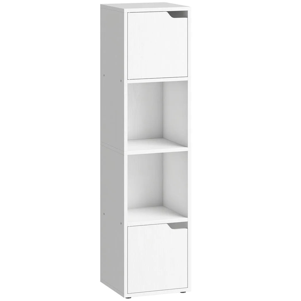 HOMCOM Narrow 4-Tier Bookcase with Doors and Open Shelves, 30cm Slim Storage Cabinet – Living Room, White