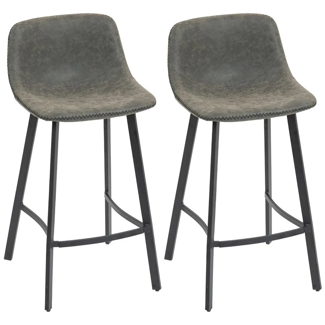 HOMCOM Set of 2 Bar Stools with Backrest & Footrest – PU Leather Kitchen Counter Breakfast Bar Stools, Grey
