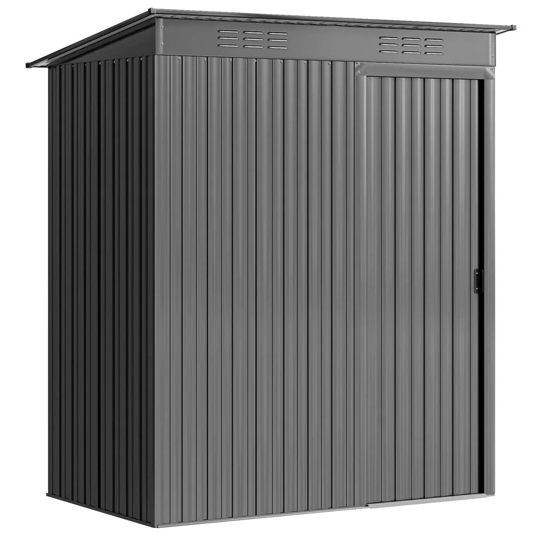 Outsunny 5 x 3.5ft Metal Garden Storage Shed with Sliding Door and Roof Vents – Waterproof, Light Grey
