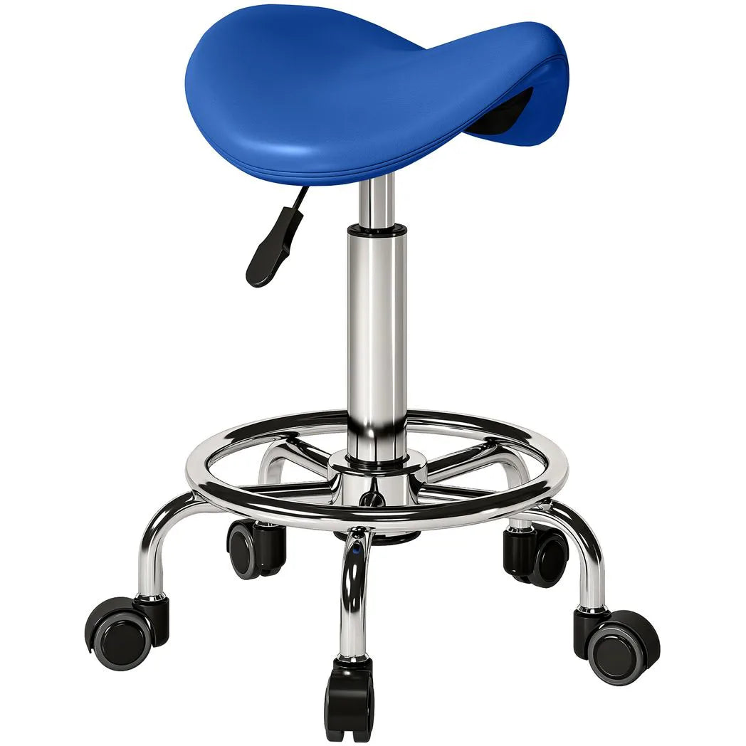 HOMCOM Salon Saddle Stool, Adjustable 51–66cm – Rolling Chair for Massage, Spa, Beauty and Hairdressing, Blue