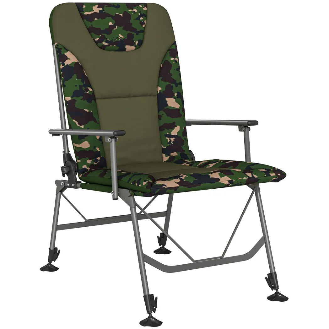 Outsunny Reclining Camping Chair with Padded Seat & Wide Armrests – Folding Fishing Chair, Camouflage